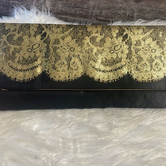 Black Clutch Evening Bag with Gold Lace Glitter Trim - Picture 3 of 8